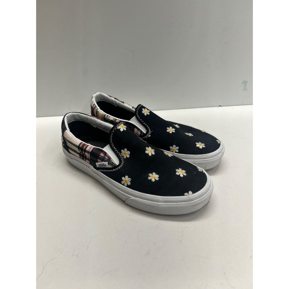 Vans Floral and Plaid Slip On Sneakers Size 8.5